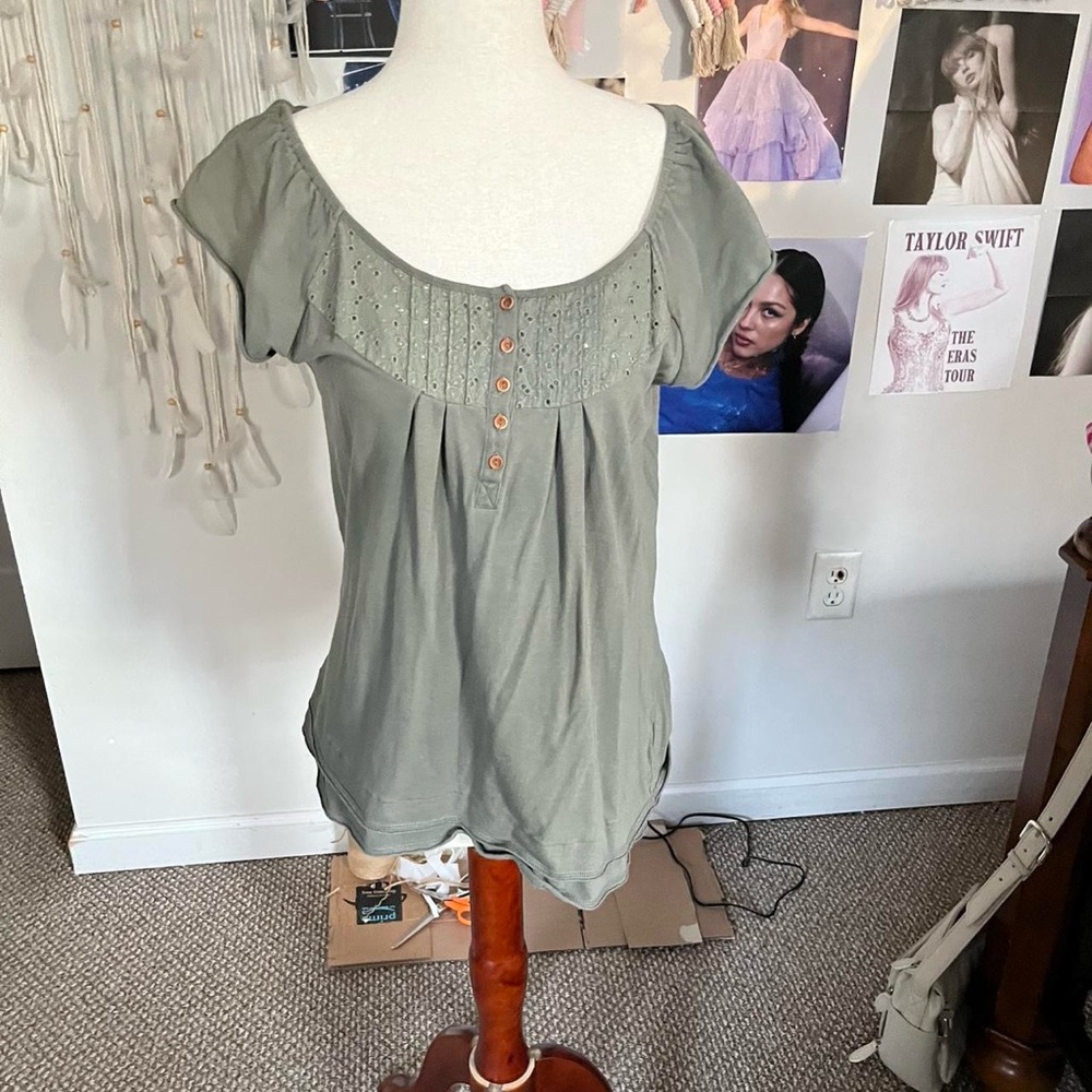DKNY Sage Green Blouse with Button Accents